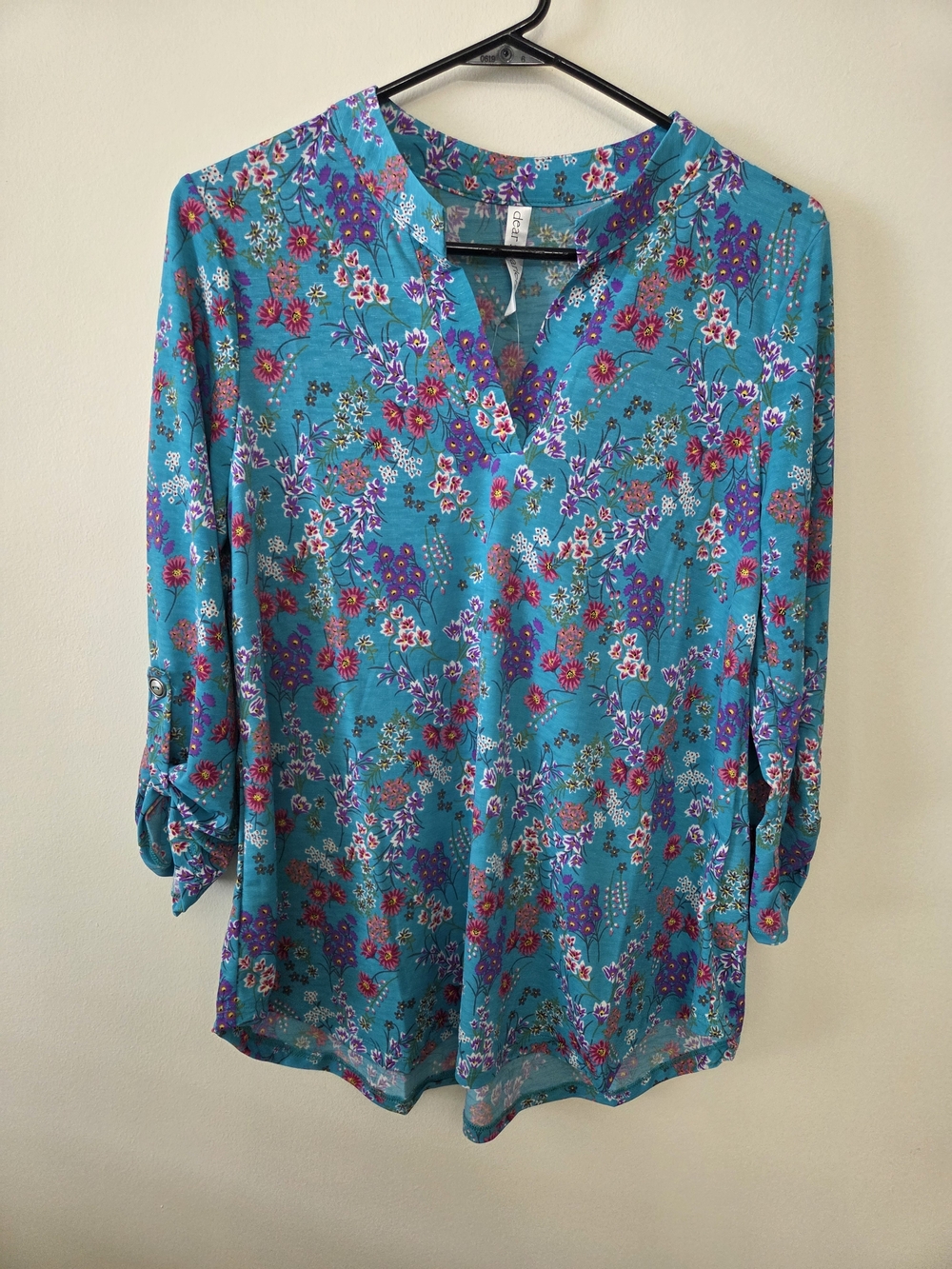 Dear Scarlett Lizzy Top in Teal and Purple Floral-Size Small